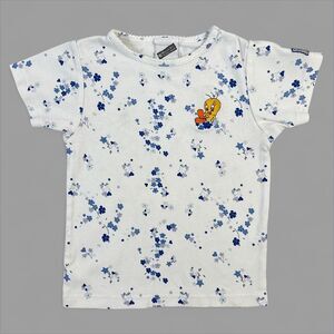 Vtg Tweety Bird Kids T-Shirt 90s White Blue Floral Embroidered Y2K Sz 6/6X (S)